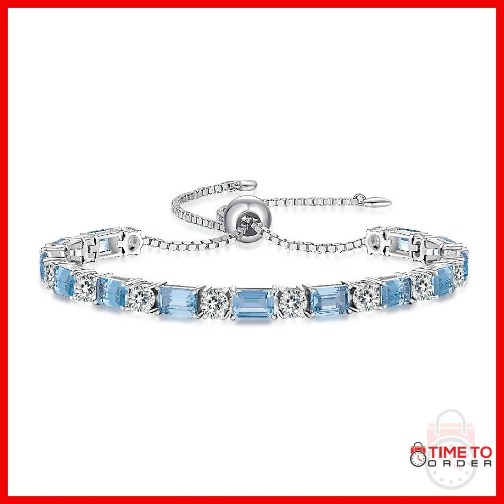 Sterling Silver Adjustable Tennis Bracelet With Birthstones 6-9 Inch